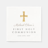 Taupe Cross宗教少年First Holy Communion スタンダードカクテルナプキン (正面)