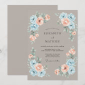 Taupe Delicate Watercolor Floral Wedding 招待状 (正面/裏面)