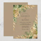 Taupe Earthy Botanical Wedding 招待状 (正面/裏面)