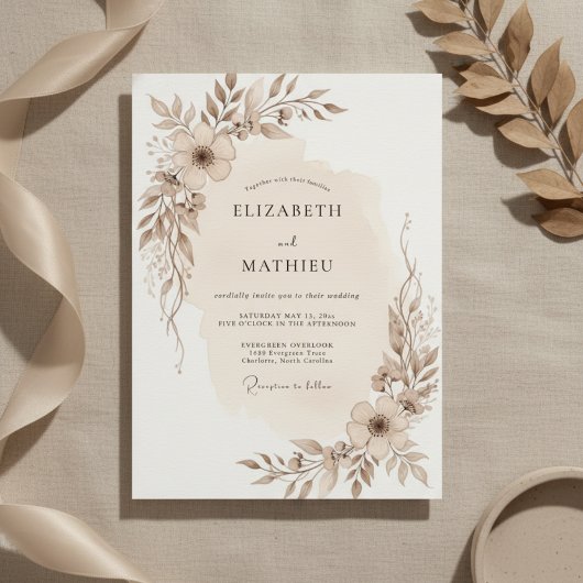 Taupe Ethereal Botanical Wedding 招待状