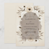 Taupe Ethereal Flora Wedding 招待状 (正面/裏面)