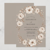 Taupe Ethereal Floral Flourish Wedding 招待状 (正面/裏面)