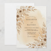 Taupe Ethereal Floral Wedding 招待状 (正面/裏面)