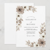 Taupe Ethereal Flourish Wedding 招待状 (正面/裏面)