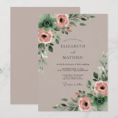 Taupe Exquisite Watercolor Wedding 招待状 (正面/裏面)