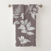 Taupe Ferns Flowers Botanical Pattern バスタオルセット (インサイチュ)