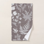 Taupe Ferns Flowers Botanical Pattern バスタオルセット (ハンドタオル)