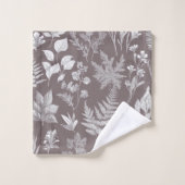 Taupe Ferns Flowers Botanical Pattern バスタオルセット (ウォッシュタオル)