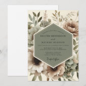 Taupe Floral Autumn Romance Wedding 招待状 (正面/裏面)