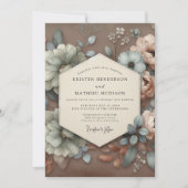 Taupe Floral Bloom Wedding 招待状 (正面)