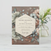 Taupe Floral Bloom Wedding 招待状 (スタンド正面)