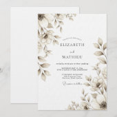 Taupe Floral Bloom Wedding 招待状 (正面/裏面)