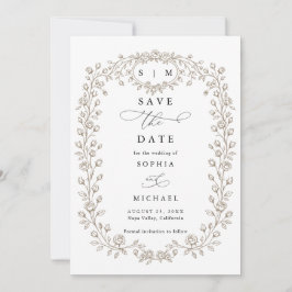 Taupe Floral Line Art Save The Date Invitation セーブザデート
