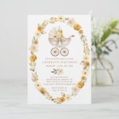 Taupe Floral Pram Baby Shower Invite 招待状 (スタンド正面)