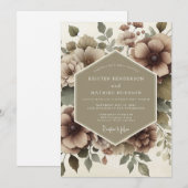 Taupe Floral Romance Wedding 招待状 (正面/裏面)