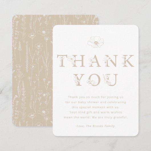 Taupe Floral Thank You Card | Baby Shower サンキューカード (正面/裏面)