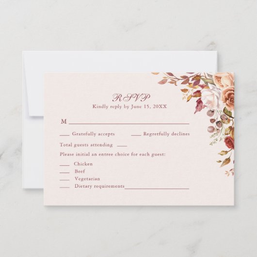 Taupe Floral Wedding RSVP Card Elegant Response (正面)