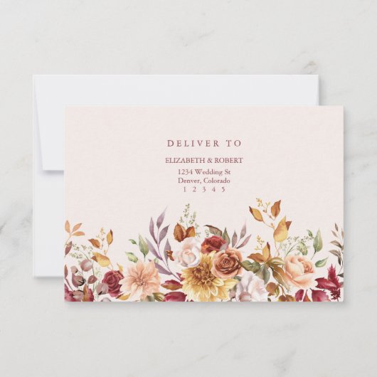 Taupe Floral Wedding RSVP Card Elegant Response (裏面)