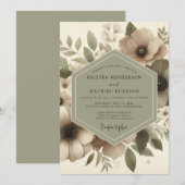 Taupe Floral Woodland Romance Wedding 招待状 (正面/裏面)