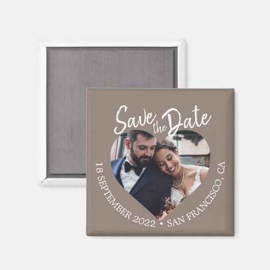 Taupe Gray Photo Modern Script Save the Date マグネット (正面/裏面)