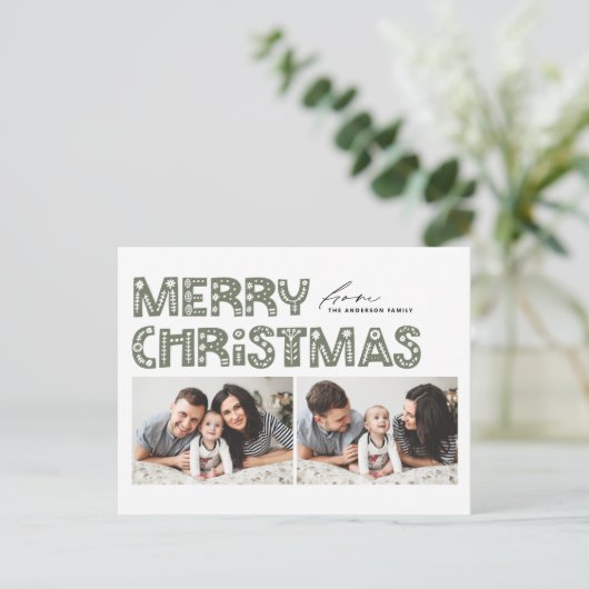 Taupe Greenスカンジナビアの2枚の写真クリスマス シーズンポストカード (スタンド正面)