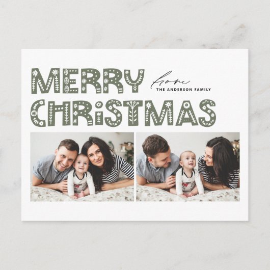 Taupe Greenスカンジナビアの2枚の写真クリスマス シーズンポストカード (正面)