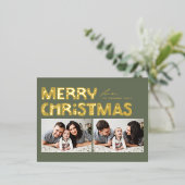 Taupe Greenスカンジナビアの2枚の写真クリスマス 箔シーズンポストカード (立ち正面)
