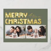 Taupe Greenスカンジナビアの2枚の写真クリスマス 箔シーズンポストカード (正面)