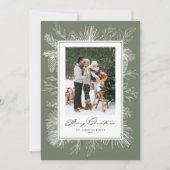 Taupe Greenヴィンテージのクリスマスフォト シーズンカード (正面)