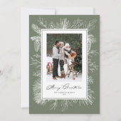 Taupe Greenヴィンテージのクリスマスフォト シーズンカード (正面)