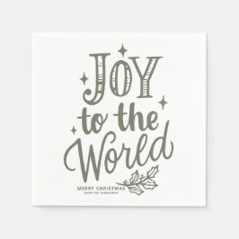 Taupe Green Joy to the World 文字入れ Christmas スタンダードカクテルナプキン