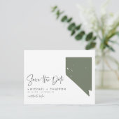 Taupe Green Nevada州マップQRコード日付の保存 案内ポストカード (スタンド正面)