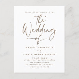 Taupe Hand Lettered書道ボホ結婚ズ インビテーションポストカード