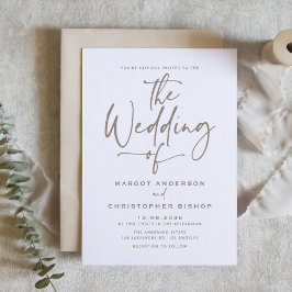 Taupe Hand Lettered 結婚 Kraph's 招待状