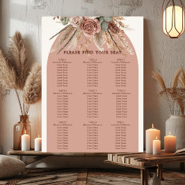 Taupe ivory pampas grass wedding seating chart ポスター