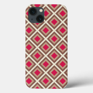 Taupe, Light Taupe, Hot Pinkイカットダイヤモンドセイロール iPhone 13ケース