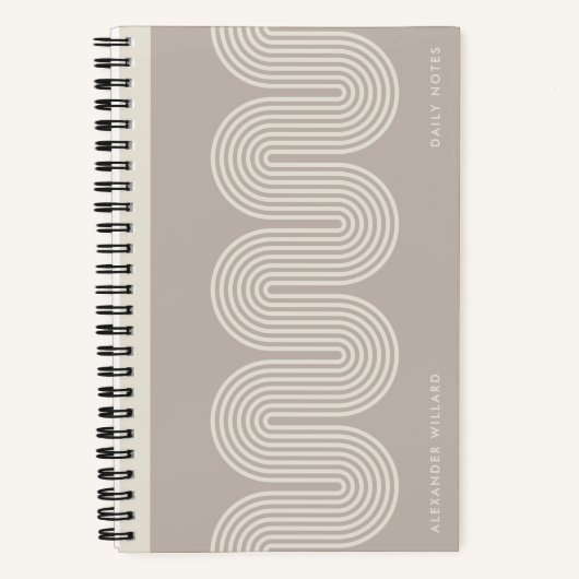 Taupe Lombard Wavy Lines Modern Custom Notebook ノートブック (正面)