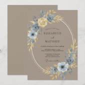 Taupe Majestic Floral Wedding 招待状 (正面/裏面)