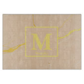 Taupe Marble with Yellow Streaks Monogram カッティングボード (正面)
