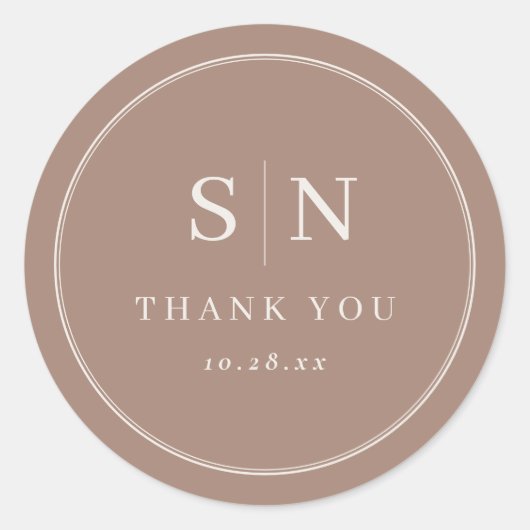 Taupe Minimal and Chic | Wedding Initial ラウンドシール (正面)