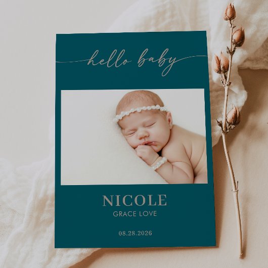 Taupe Minimal Hello Baby Photo Announcement Card 招待状