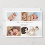 Taupe Minimal Photo Collage Baby Announcement Card 招待状 (正面)