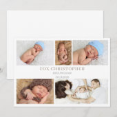 Taupe Minimal Photo Collage Baby Announcement Card 招待状 (正面/裏面)