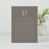 Taupe Minimal Wedding Table Number with Guest List サンキューカード (スタンド正面)
