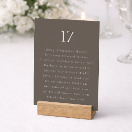 Taupe Minimal Wedding Table Number with Guest List サンキューカード
