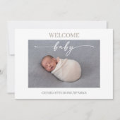 Taupe Minimal Welcome Baby Photo Announcement Card 招待状 (正面)