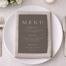 Taupe Minimalist Wedding Menu Card 招待状