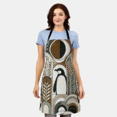 Taupe Mocha抽象芸術グレンアークパターンペンギン エプロン (着用した状態)