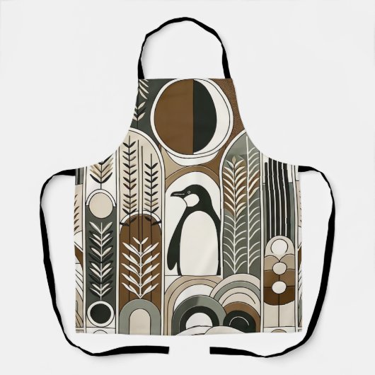 Taupe Mocha抽象芸術グレンアークパターンペンギン エプロン (正面)