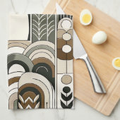 Taupe Mocha抽象芸術グレンアークパターンペンギン キッチンタオル (四つ折り)
